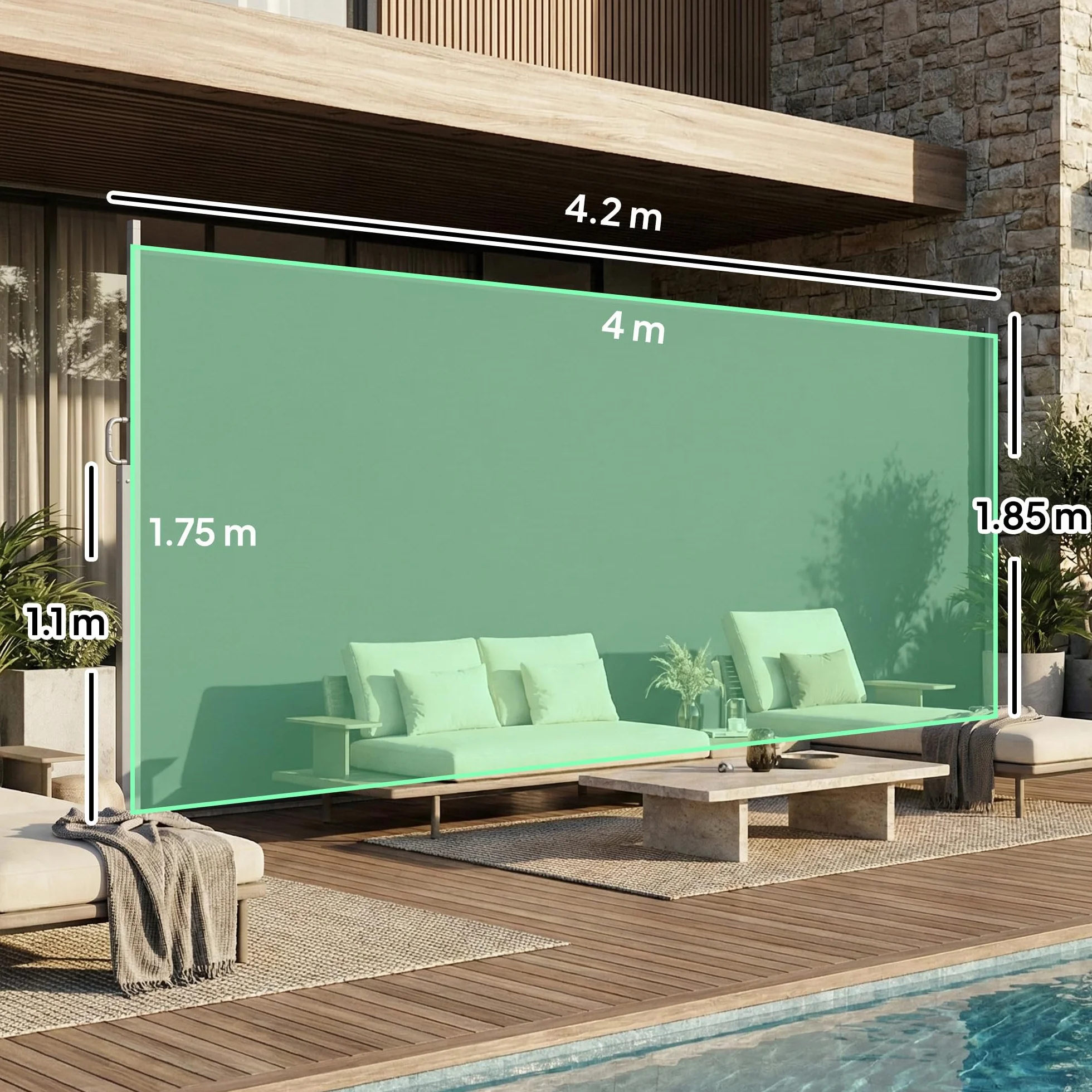 Outsunny Tenda Laterale Retrattile in Alluminio 420x185 cm Protezione UV50+ Idrorepellente Grigio Scuro