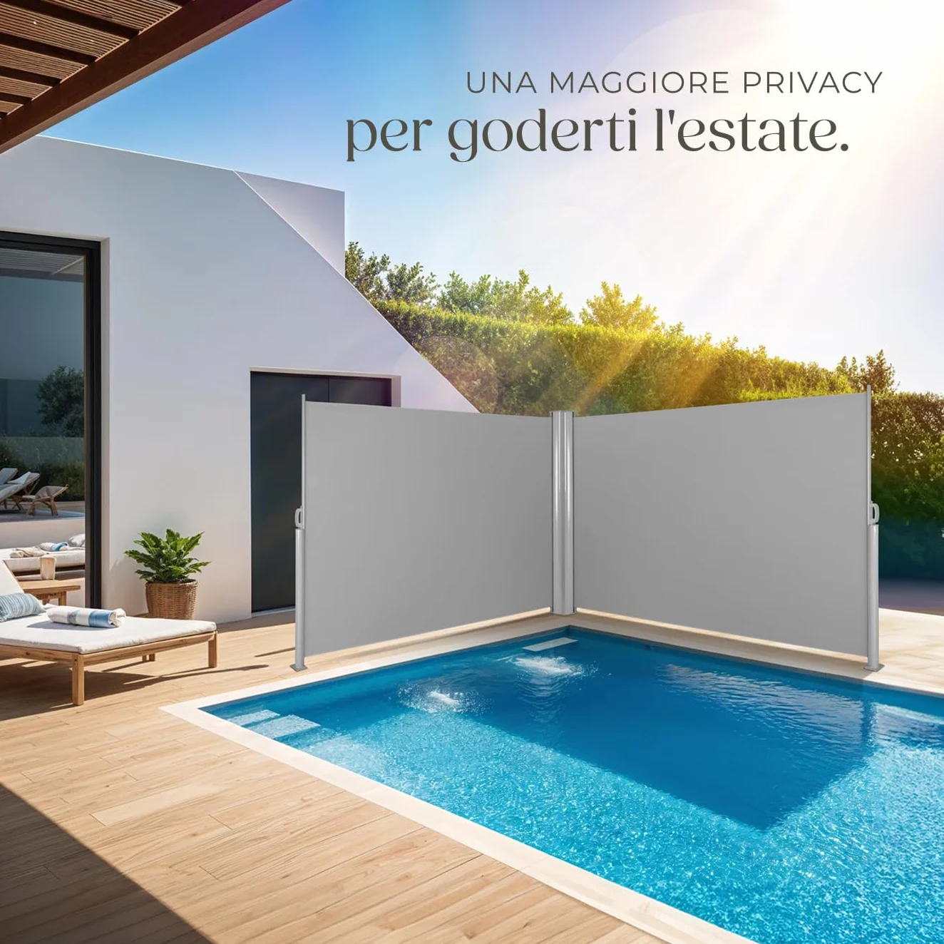 Tectake Tenda Frangivento Doppia Estensibile Cassettone Alluminio 160x600 cm Grigio