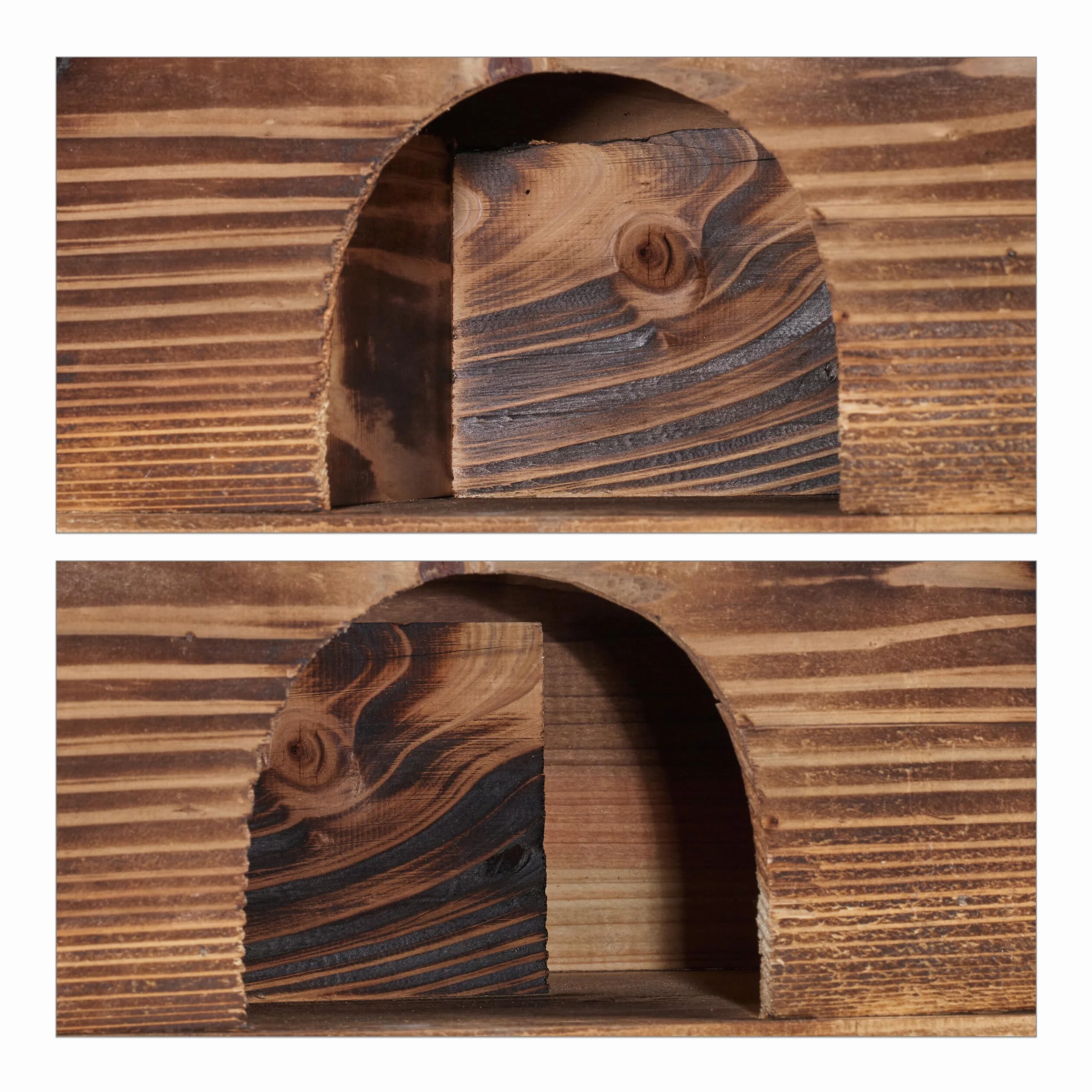 Relaxdays Casetta per Ricci, Legno Fiammato, Rifugio per Porcospini, Giardino, 25x40x30 cm, Tana con Pavimento, Marrone