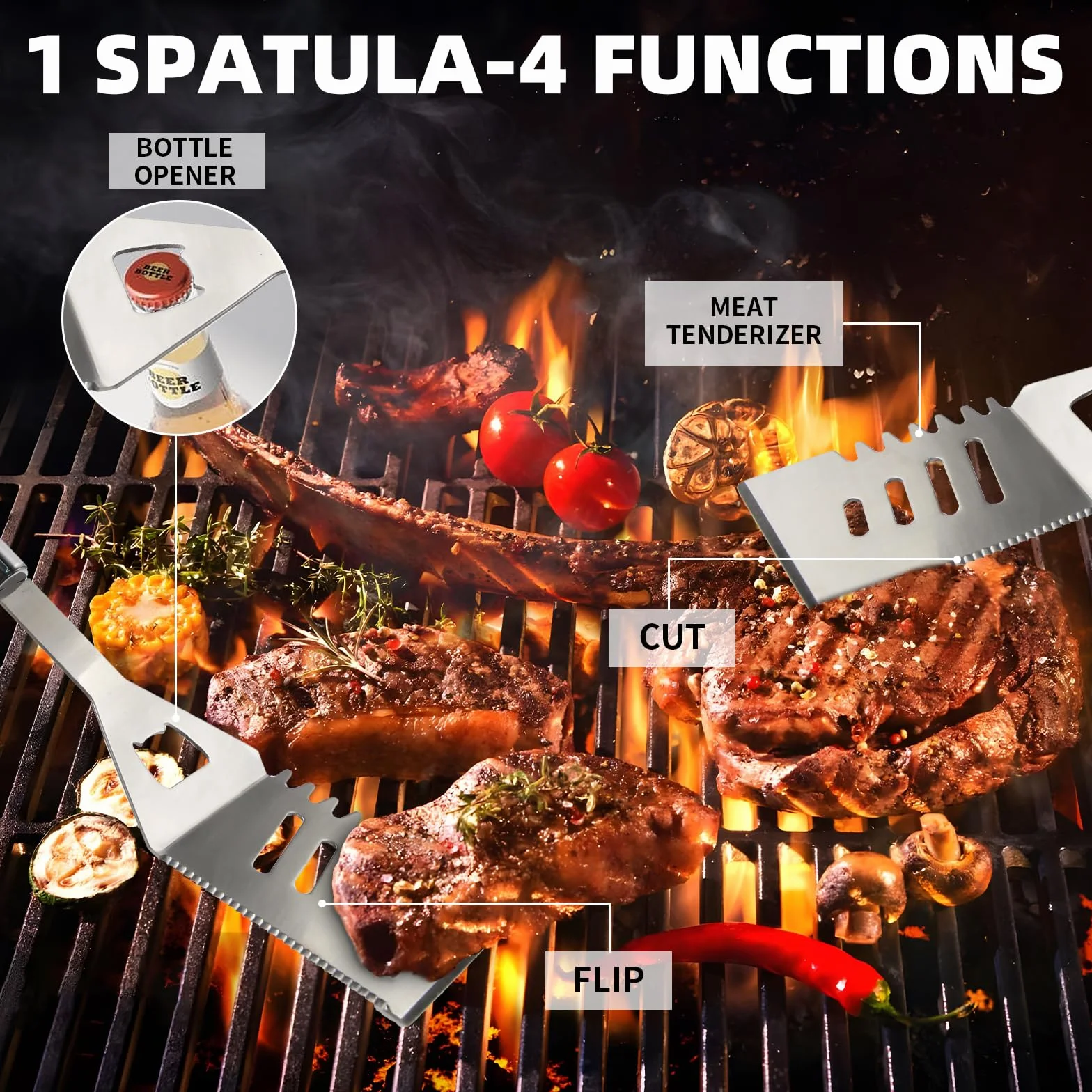 Set Barbecue 28 Pezzi Accessori in Acciaio Inox con Borsa e Guanti
