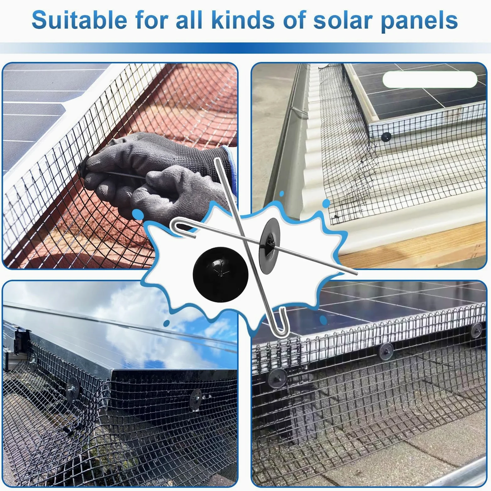 100 Solar Panel Protection Clips, Staffe della Rete di Protezione del Pannello Solare, Clip di Installazione del Pannello Solare dell'Acciaio Inossidabile, Linee degli Uccelli, Recinzioni del Piccion