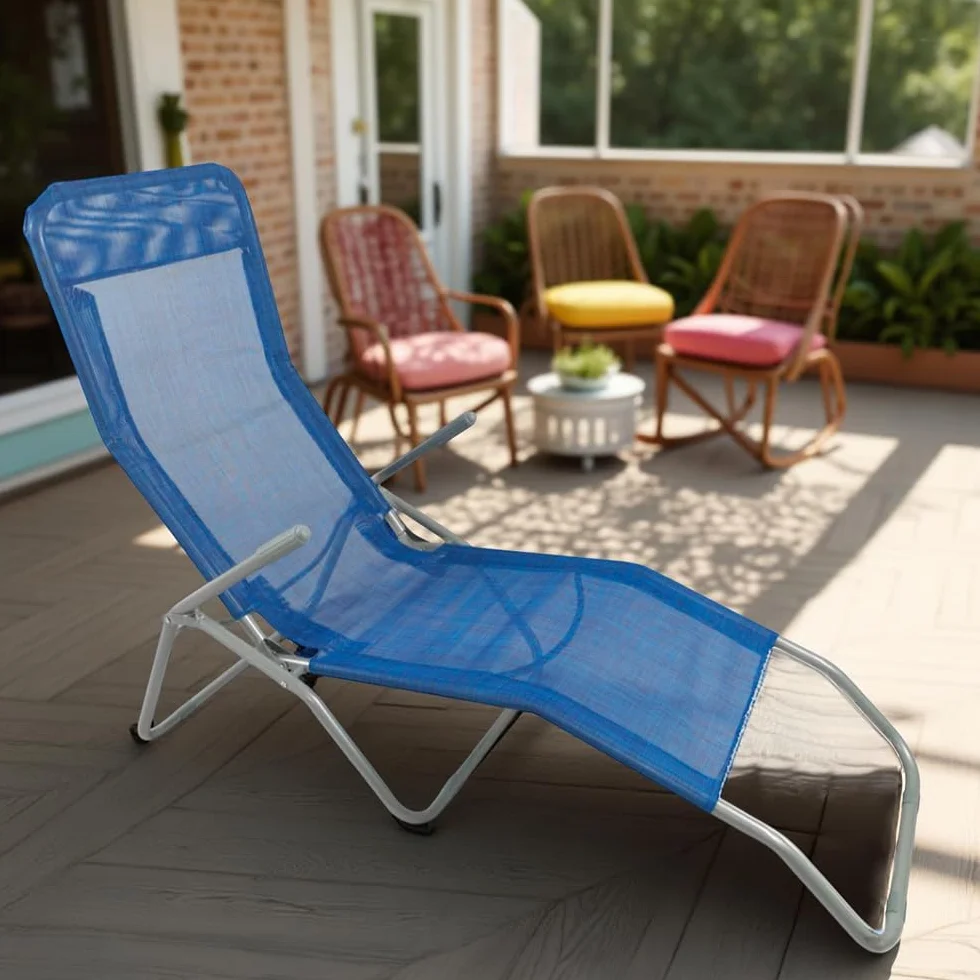 Lettino Prendisole Basculante Sdraio da Esterno 130x43x58h cm - Struttura a Dondolo, da Giardino, Reclinabile, Piscina, Spiaggia, Terrazzo - Struttura in Metallo (Blu)