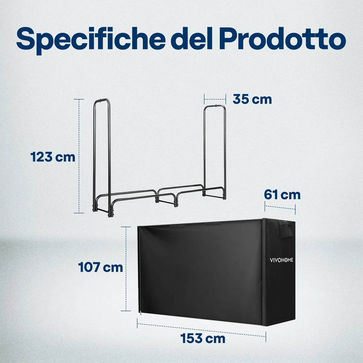 VIVOHOME Legnaia da Esterno 153×35×123cm Copertura Impermeabile Oxford Metallo