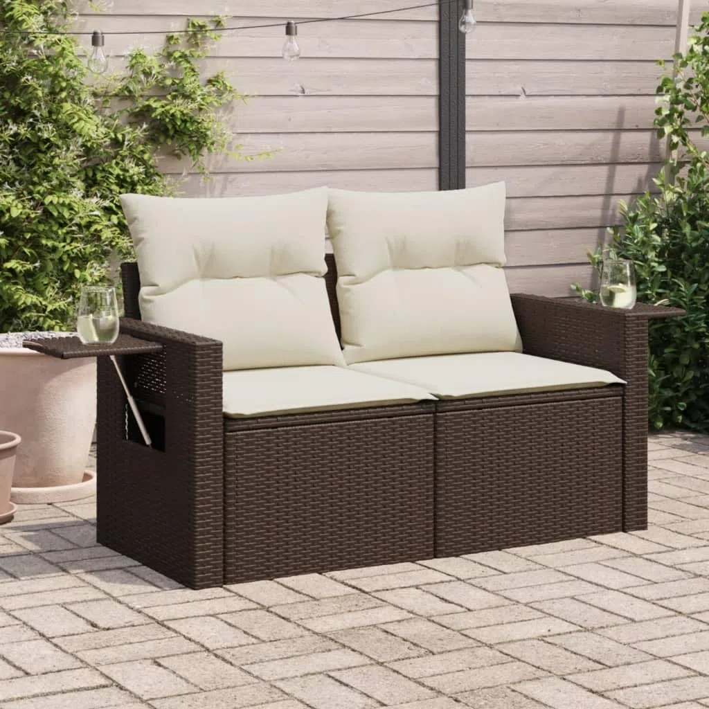 Divano da Esterno a 2 Posti Divano da Giardino 2 Posti Salotto da Giardino con Contenitore Divanetto da Esterno con Cuscini in Polyrattan-Marrone-2 Posti-2