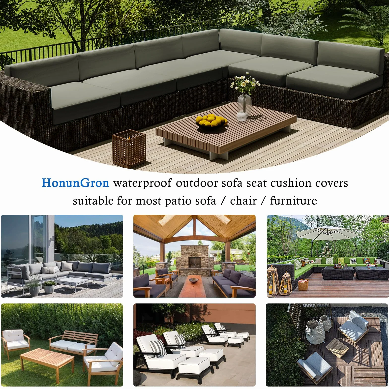 Set da 4 Pezzi Impermeabile Federe per Cuscino da Esterno per Esterni e Patio, Federe per Cuscini con Cerniera per L/Angolo Divano Copricuscini per Giardino Rattan (33 * 65cm,Grigio Chiaro)