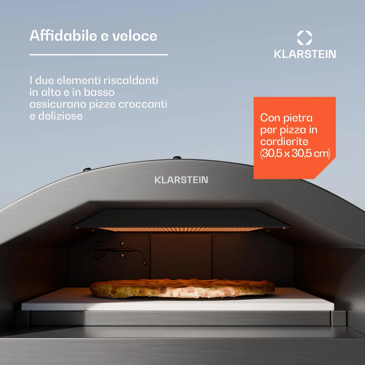 Klarstein LaFiamma Forno Per Pizza Elettrico 2200W Doppio Riscaldamento Termometro Pietra Inclusa 450°C