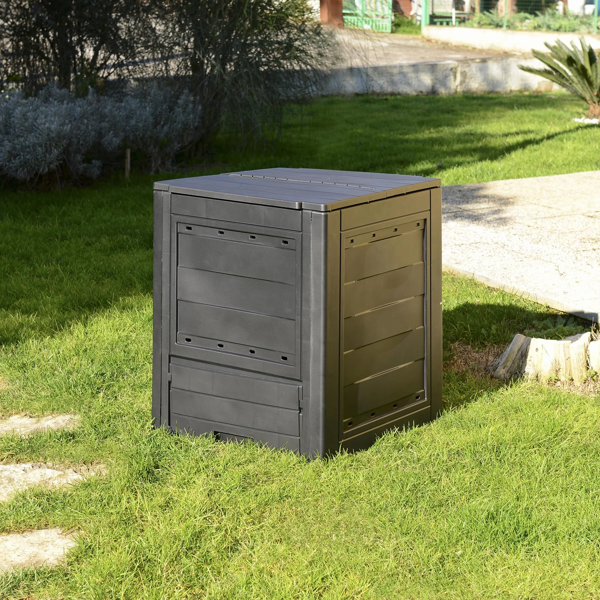 TOOMAX Composter da giardino Ambition antracite 260L 60x60x73h cm contenitore compostaggio plastica riciclata resistente UV coperchio sportello aerazione
