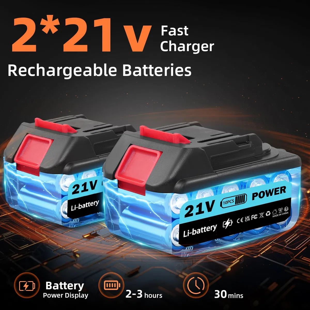 21V Idropulitrice Senza Fili, Pistola Portatile ad Alta Pressione, Idropulitrice a Batteria 100 Bar con 2 Batterie 3000mAh, 6 in 1, Tubo 5m, per Auto Balcone Garage