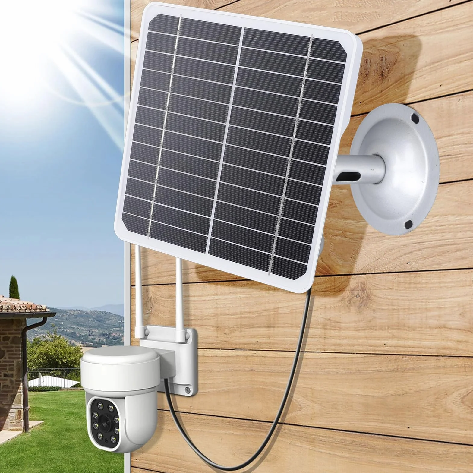 Pannello Solare 20W 5V IP68 Esterno per Telecamere di Sicurezza con Cavo 3m Staffa Regolabile