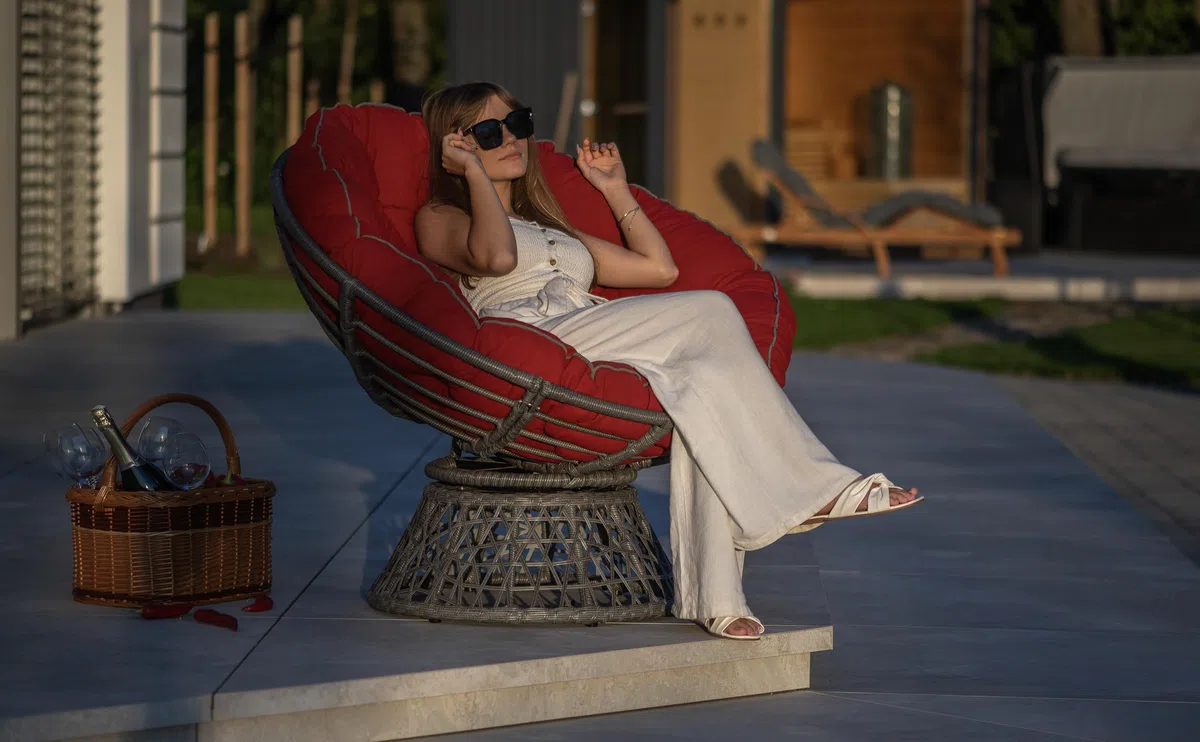 Cuscino Papasan Rotondo Ø 120 cm Impermeabile Resistente UV per Poltrona Rattan e Sedia Sospesa