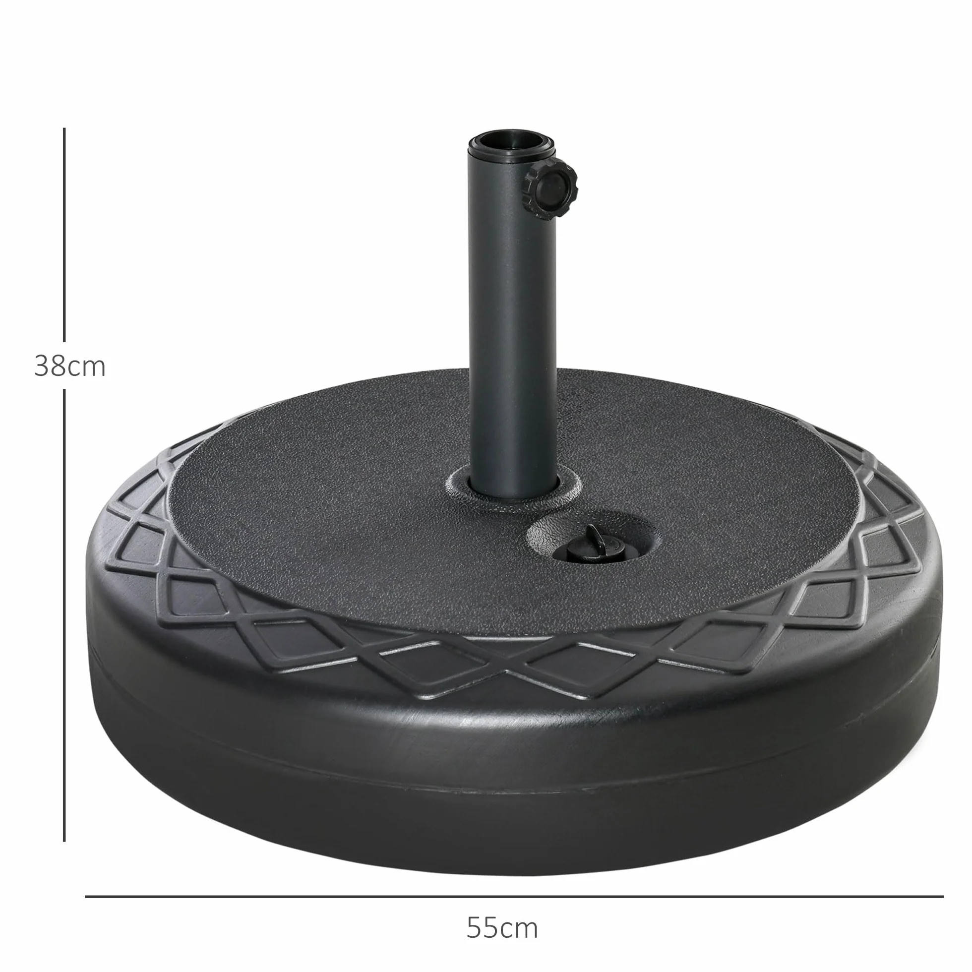 Outsunny Base per Ombrellone da Giardino Rotonda Φ55cm, Basamento da 30kg da Riempire con Acqua per Pali da 38mm, 48mm, Nero