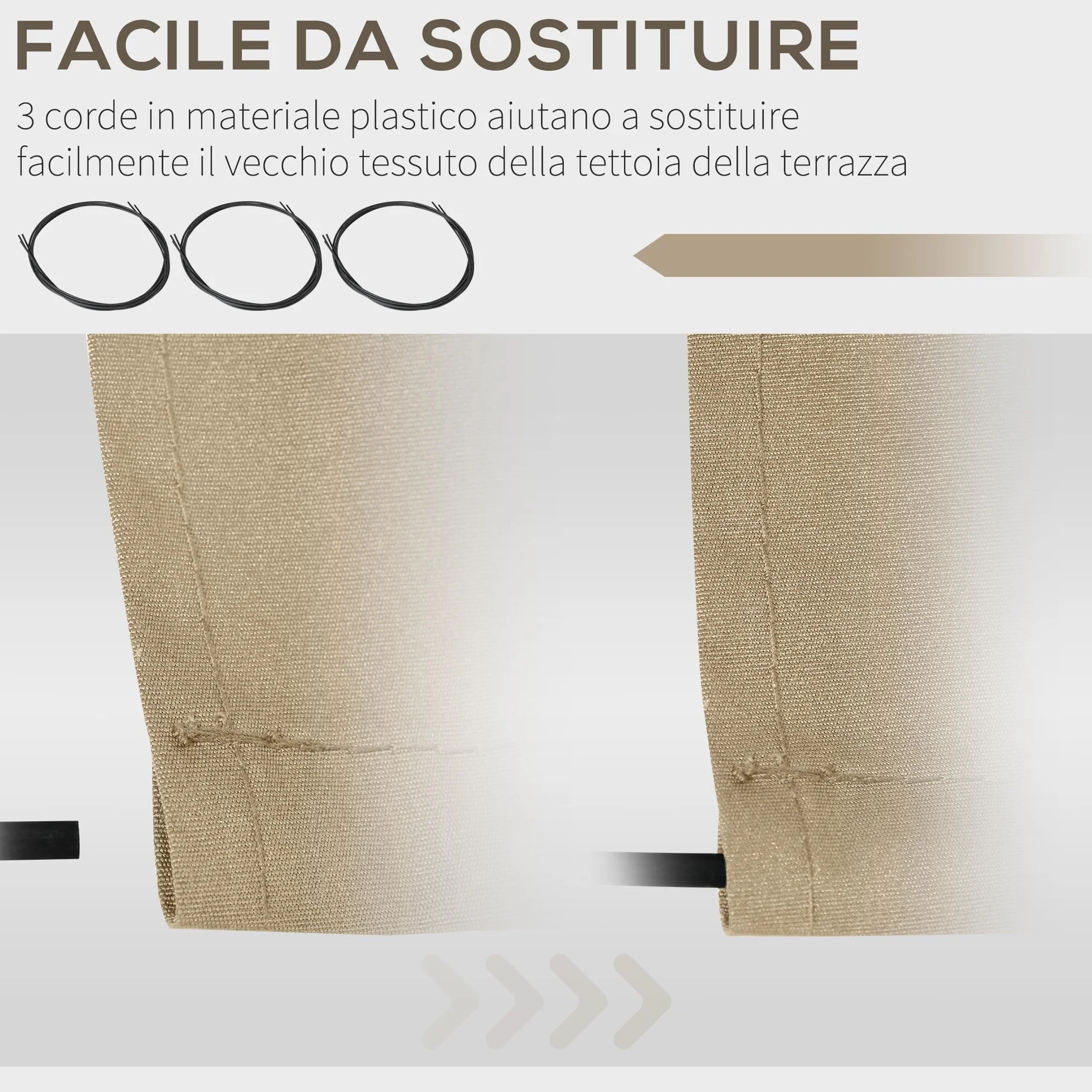 Outsunny Telo di Ricambio per Tenda Parasole Retrattile, Tessuto 4x2.5 m Poliestere Anti UV 30+, Beige
