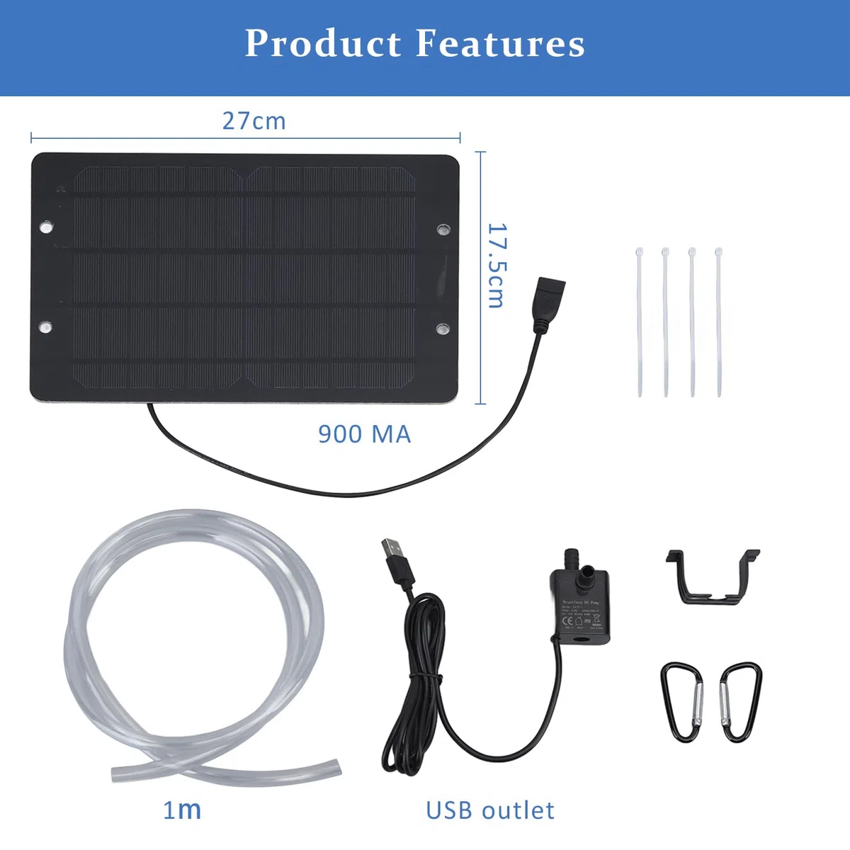 Buachois Pompa Solare per Laghetto,USB 6V 10W Kit Pannello Solare Per Vaschetta Per Uccelli,Set di Pompe Per Fontana Solare Per Laghetto All'aperto,Giardino con Patio E ACQ
