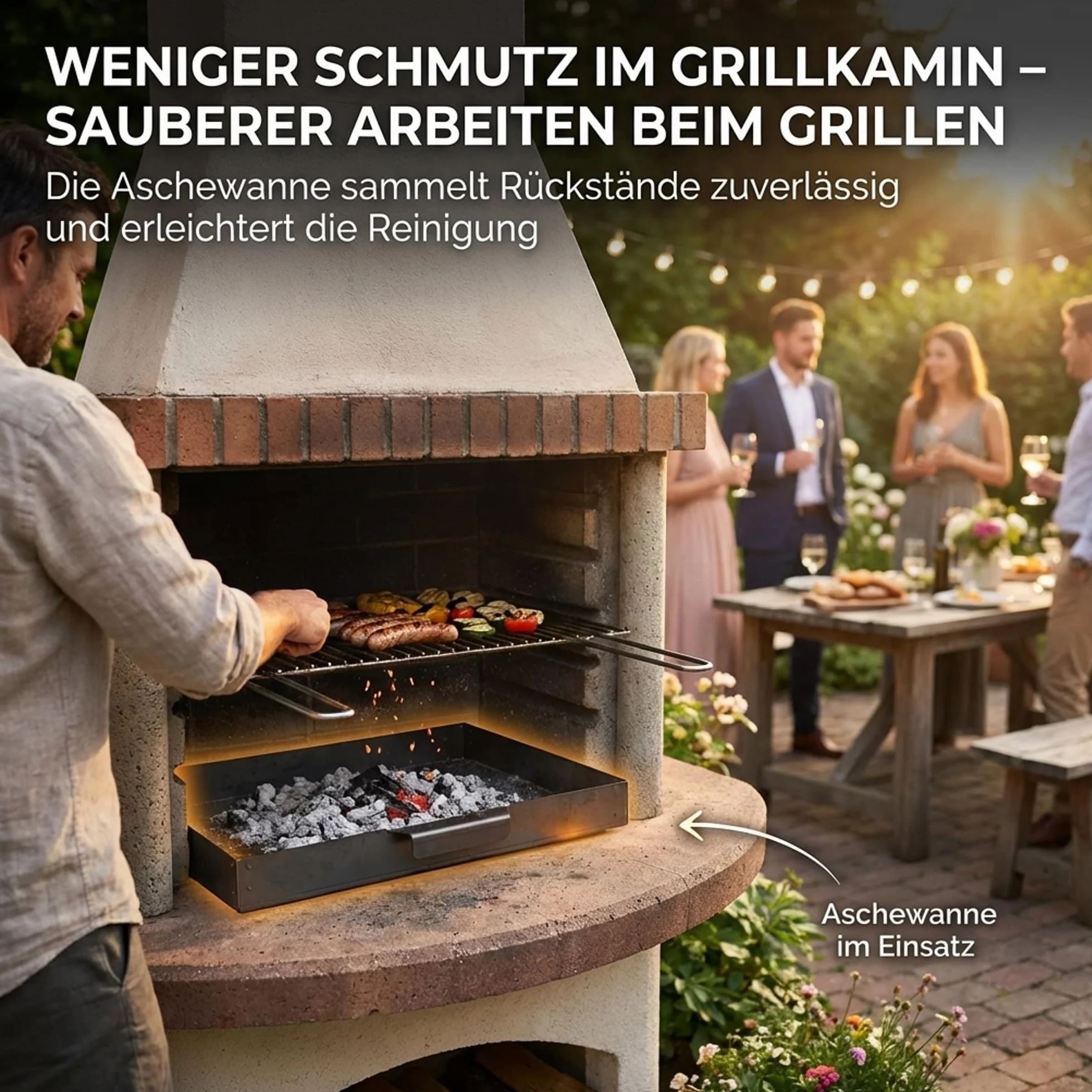 EWH Aschekasten per barbecue in acciaio CorTen resistente alle intemperie/estetica ruggine (49 x 34 cm) Contenitore per cenere/cenere per barbecue a esterno Camino esterno