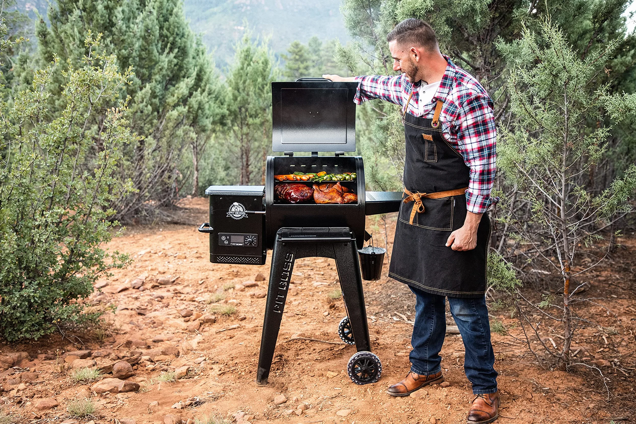 Pit Boss Navigator Series Grill e forno per affumicatura 260 gradi ripiano pieghevole rivestito in porcellana