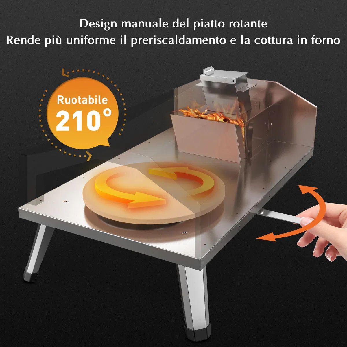 Forno per Pizza da Esterno KitchenBoss Acciaio Inox 12'' Palla e Pietra per Pizza Pellet Carbone Bricchette