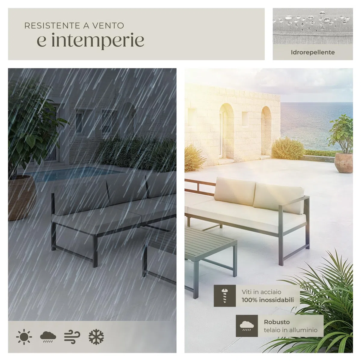 tectake® Set da Giardino, 2 Divani con Morbidi Cuscini, 1 Tavolino Salotto, Salotto da Giardino Esterno, Arredo Giardino per Esterno, Set Giardino Esterno Design Moderno - Grigio