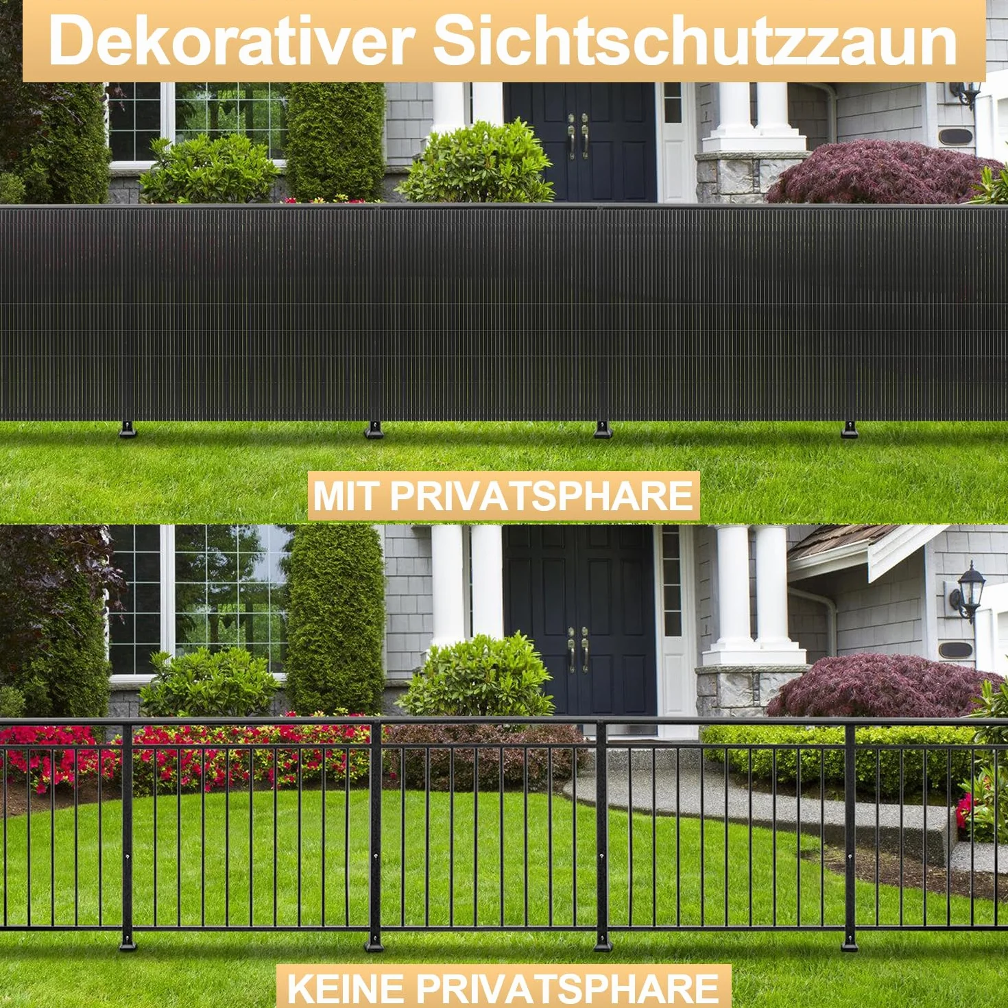 Herrselsam Recinzione frangivista in polivinilcloruro (PVC) Resistente alle intemperie, per Giardino, Protezione da sguardi indiscreti, Struttura a W Interna, lamelle rinforzate, 140 x 300 cm, Grigio
