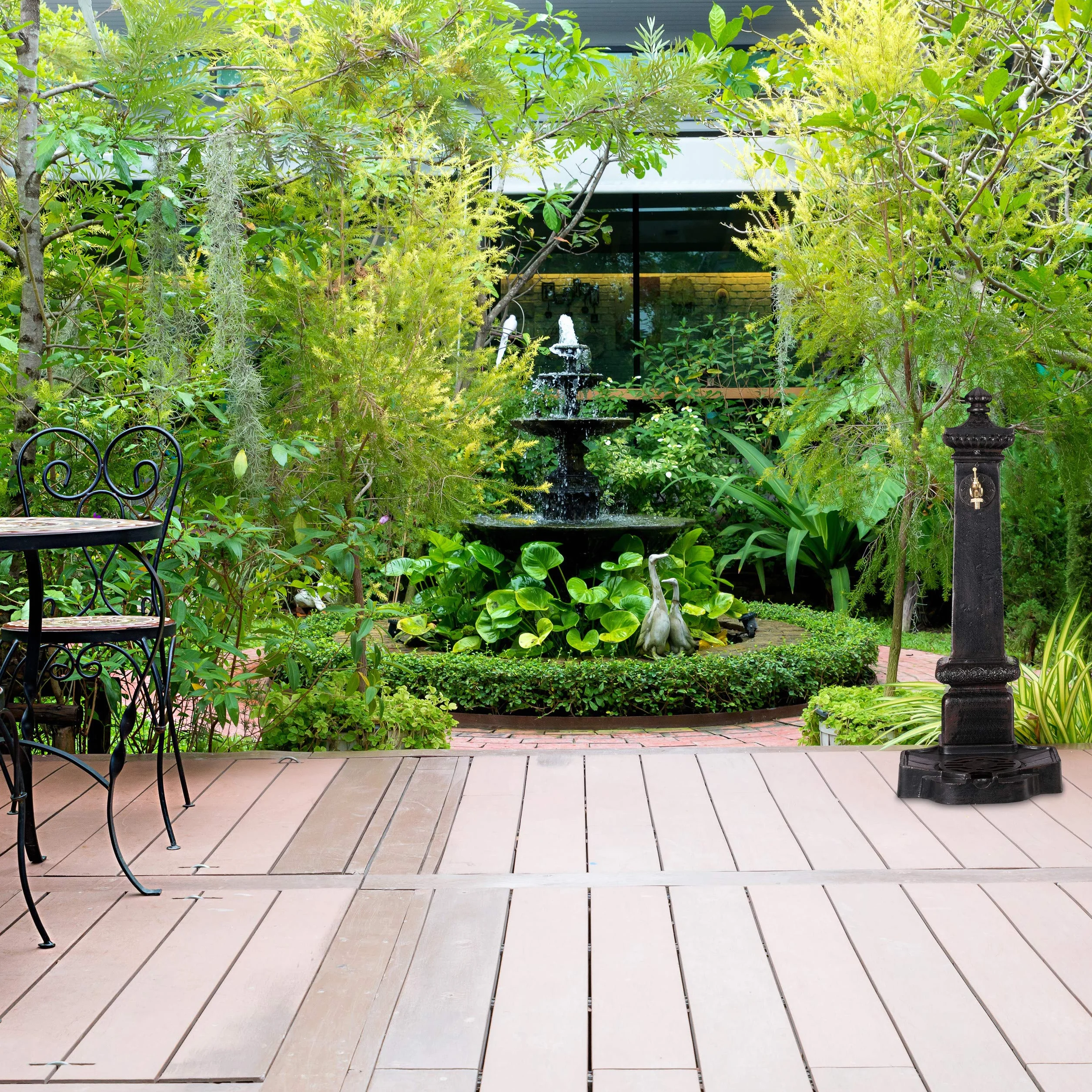 Relaxdays Fontana a Colonna Giardino 100x38x47 cm Marrone Scuro