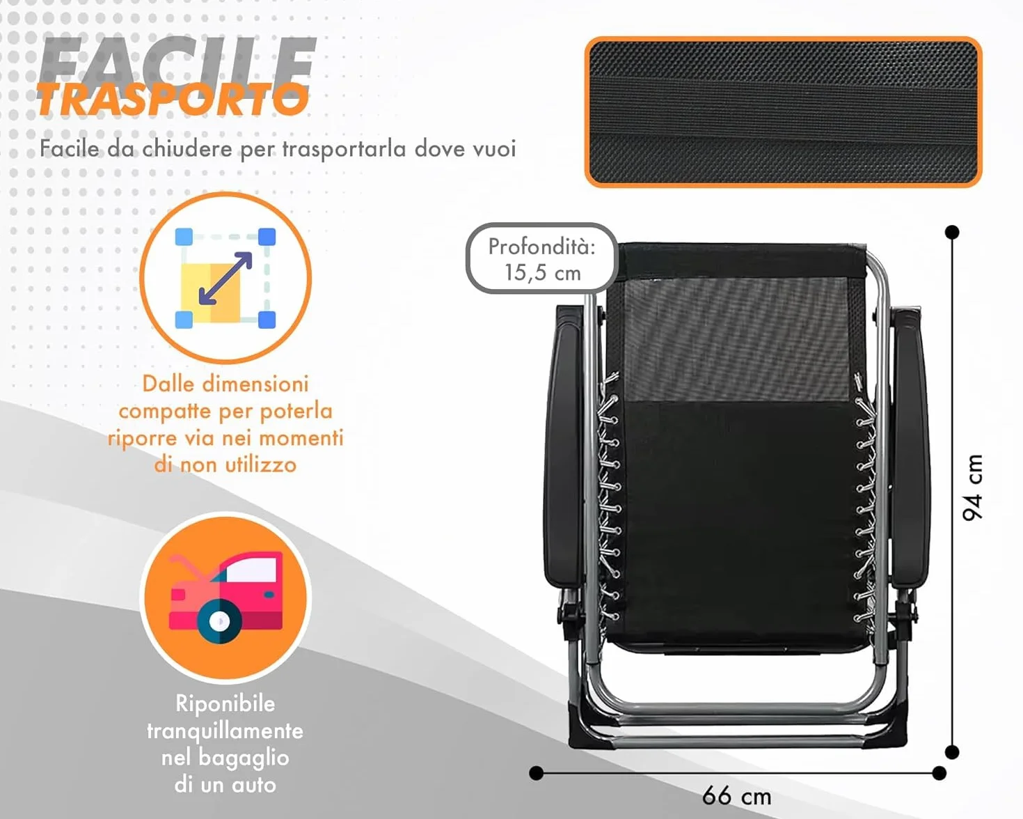 IlGruppone Sedia Sdraio 0 gravità Reclinabile Giardino Poltrona Pieghevole Relax Prendisole Lettino Cuscino Imbottito Portabicchiere Patio Campeggio Spiaggia con Poggiatesta Regolabile - Nera