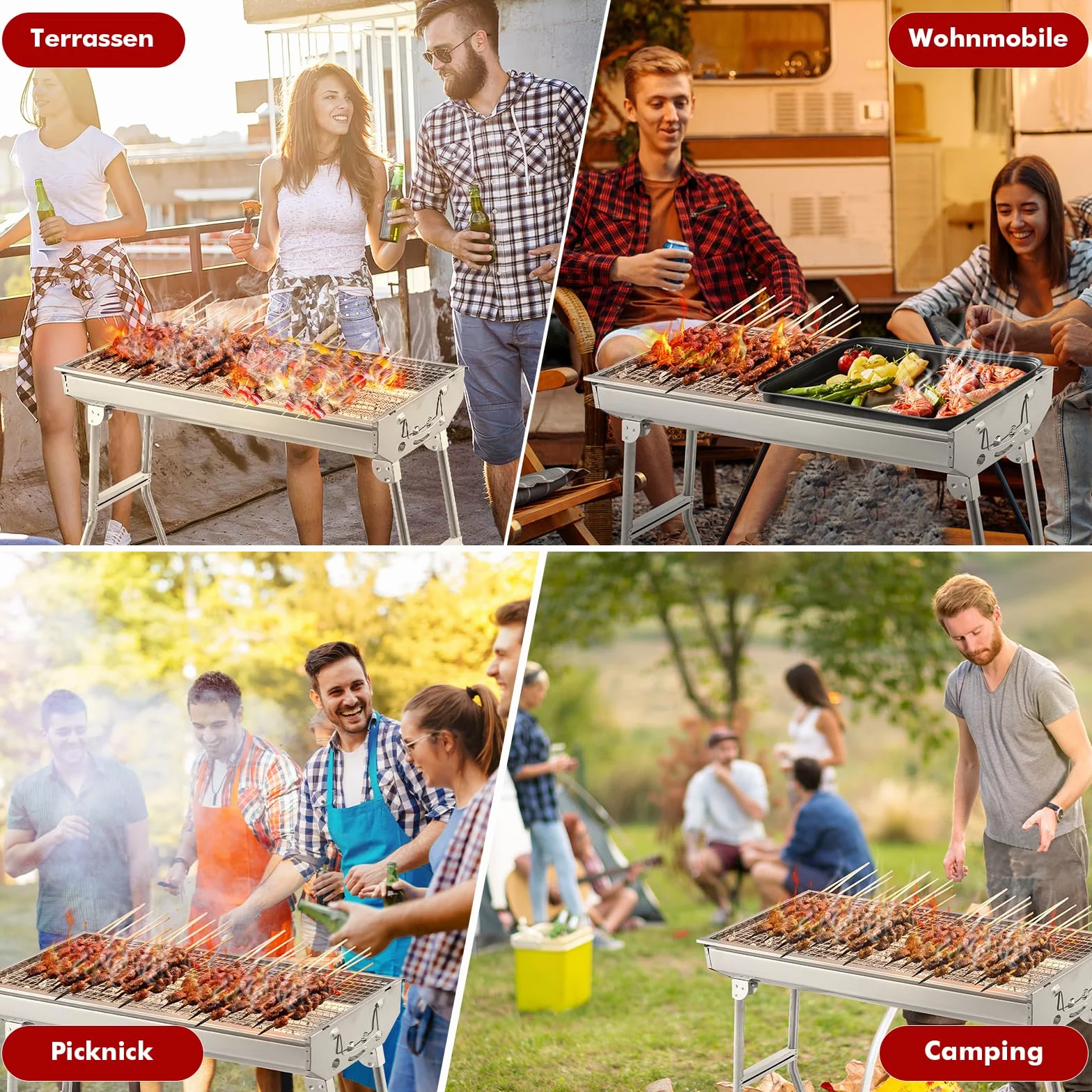 Barbecue a carbonella portatile in acciaio inox 73 x 28 x 76 cm