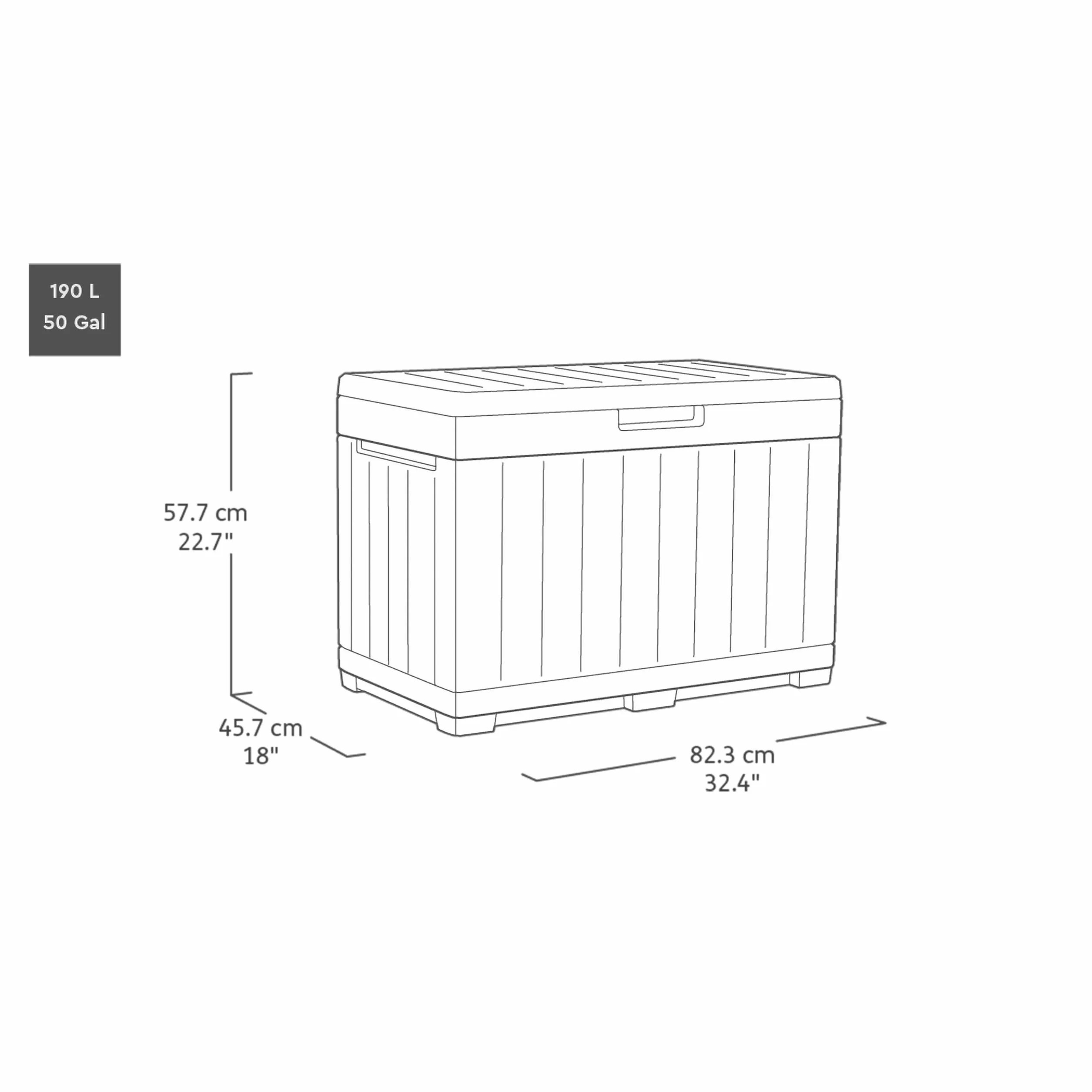 Keter KENTWOOD - Cassapanca da giardino, 190 l, resistente alle intemperie, effetto legno, con funzione di seduta, resistente ai raggi UV, richiudibile, per interni ed esterni