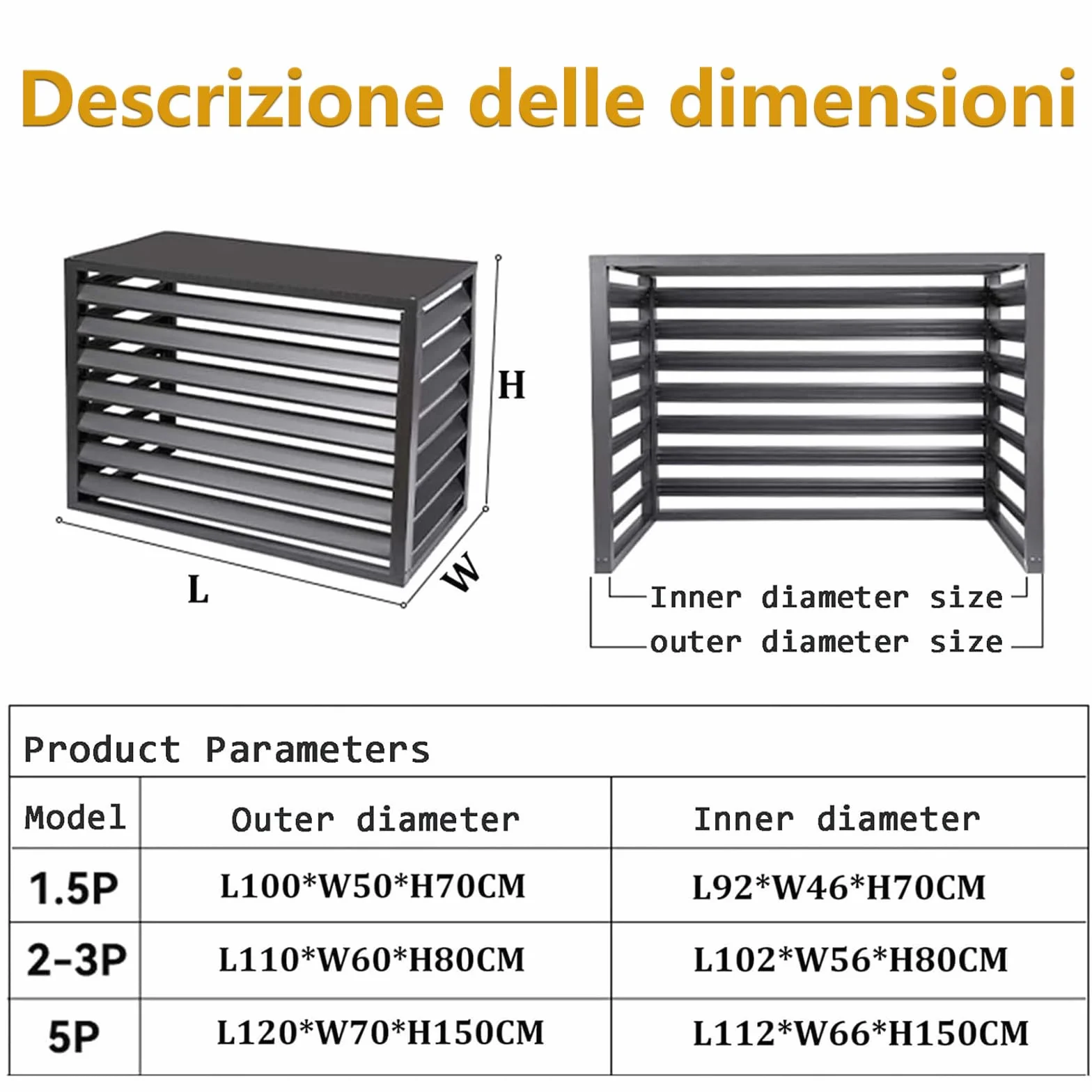 Dnowegas-Verniciatura Copertura pompa di calore da esterno Grigio Piano Sup 120×70×150(5P) Dissipazione Riduzione Rumore