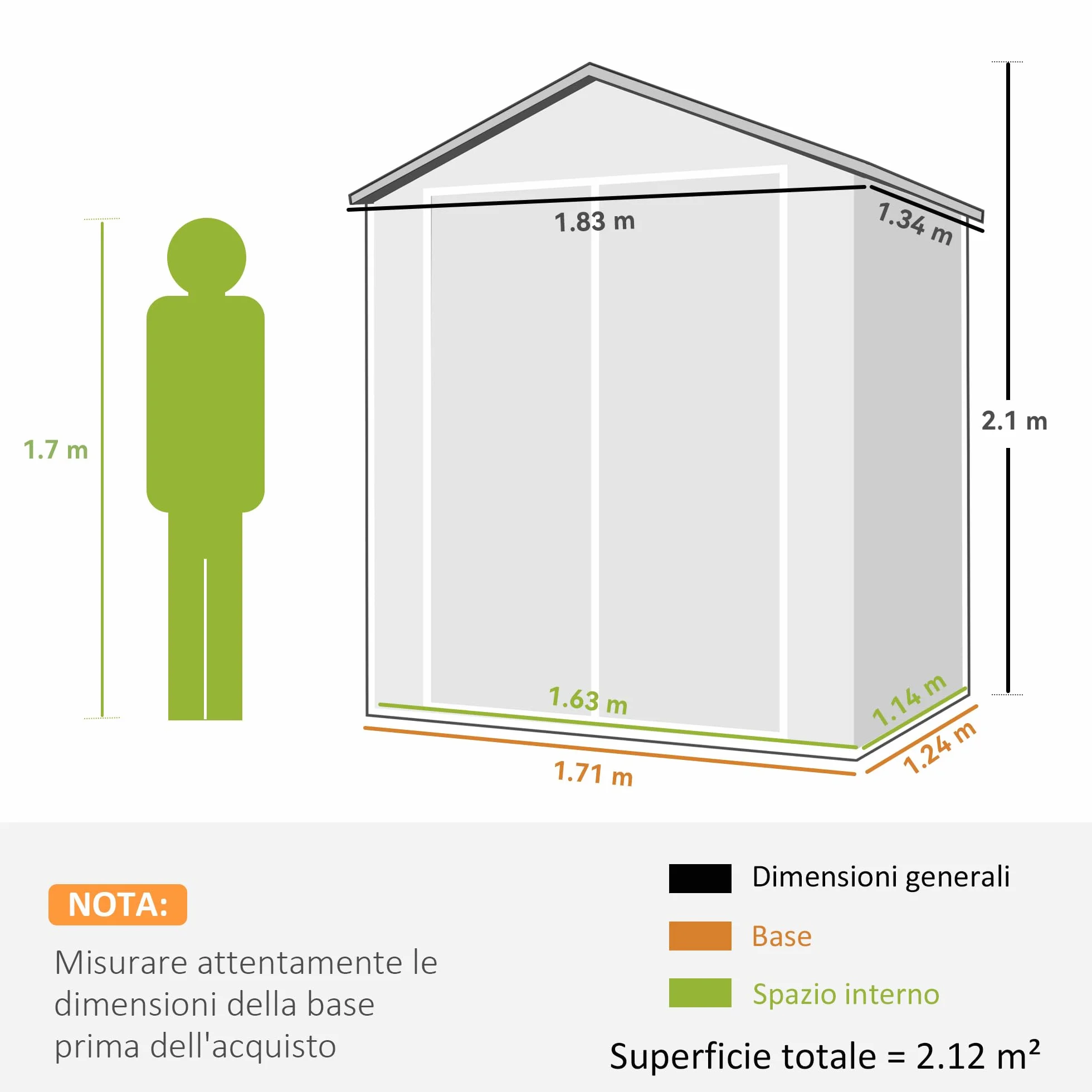 Outsunny Casetta da Giardino Porta Attrezzi in Finitura Effetto Legno Graffiato con Pavimento, 2.12m² Capanno da Giardino con Doppia Porte e Serratura, Tetto Inclinato, 183x134x210 cm, Grigio