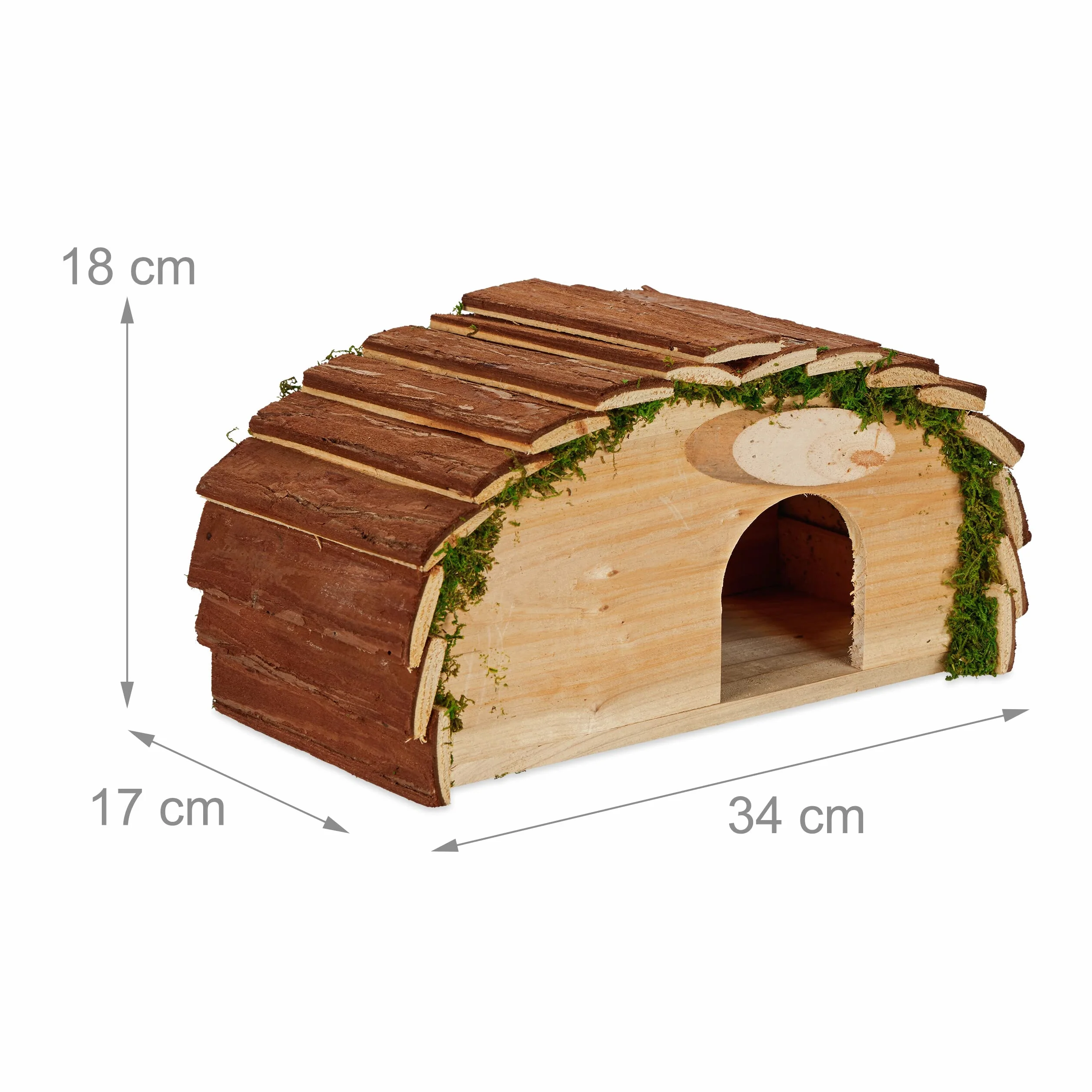 Relaxdays Casetta per Ricci, Legno e Muschio, Rifugio per Porcospini da Giardino, 18x34x17 cm, con Pavimento, Marrone