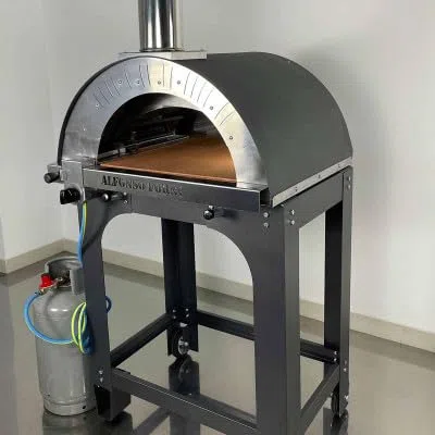Forno pizza ibrido a gas e legna 2 pizze con carrello da esterno pietra refrattaria 3 cm 500 gradi Made in Italy