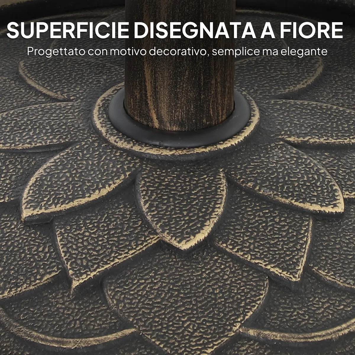 Outsunny Base per Ombrellone da 12 kg con Motivo di Fiore di Loto e Manovella Integrata, Basamento per Ombrellone in Resina, Metallo e Cemento, per Pali di Ombrelloni da Ø32/38/48 mm, Bronzo