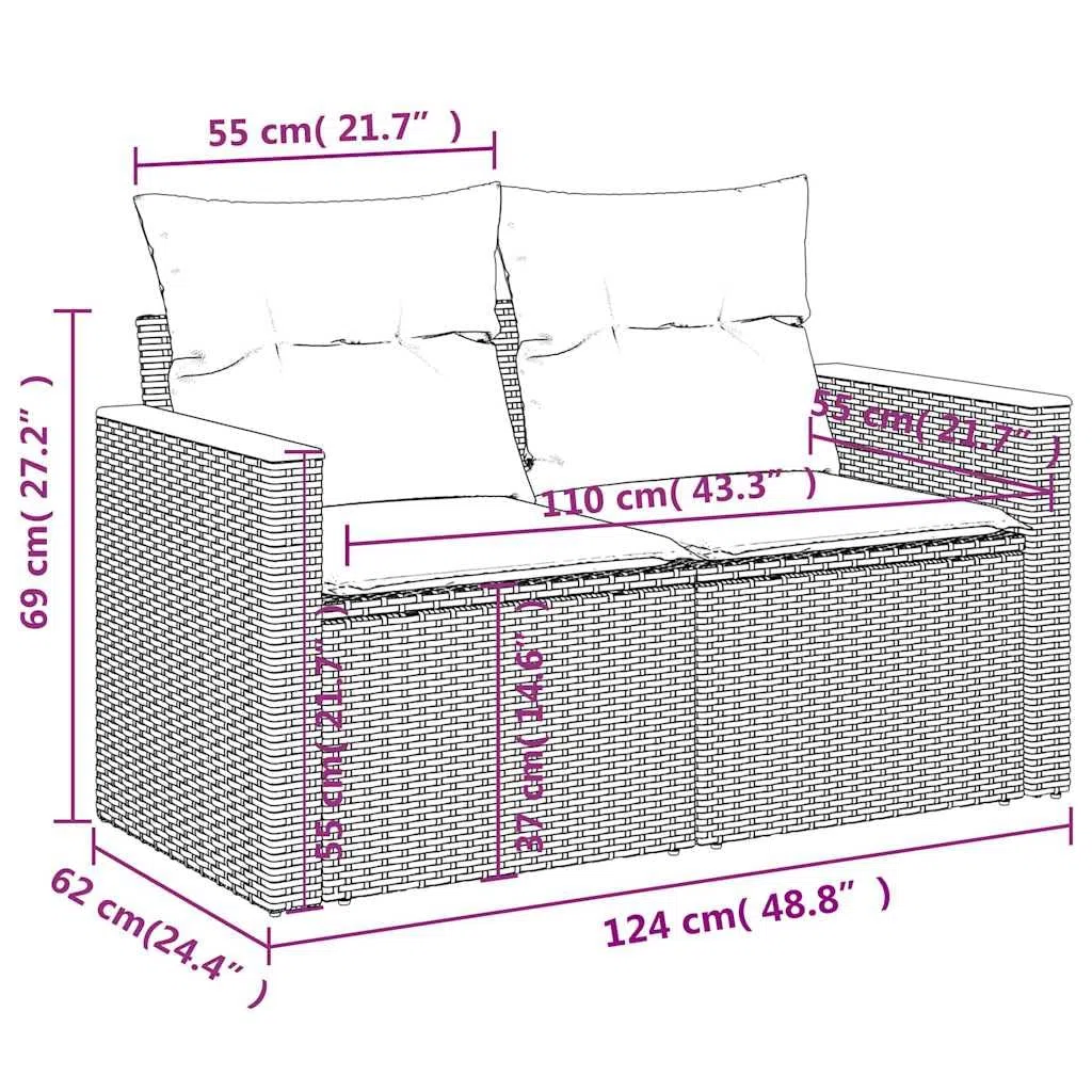 vidaXL Divano da Giardino con Cuscini 2 Posti Grigio in Polyrattan