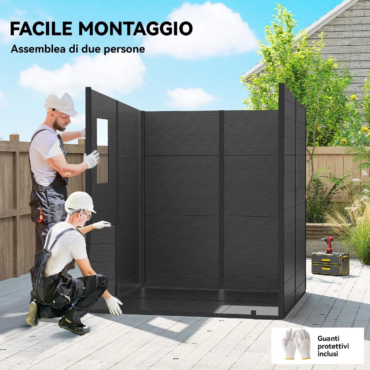 Casetta da Giardino con 2 Ante, in Pp e Alluminio, 182x182x196 cm, Grigio Scuro