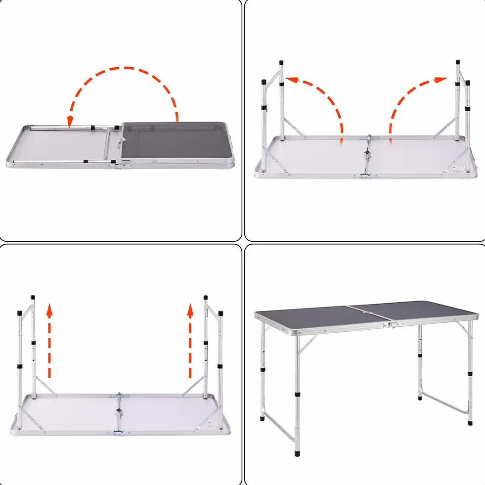 Tavolo da Campeggio in Alluminio Pieghevole 60x120x70cm Grigio