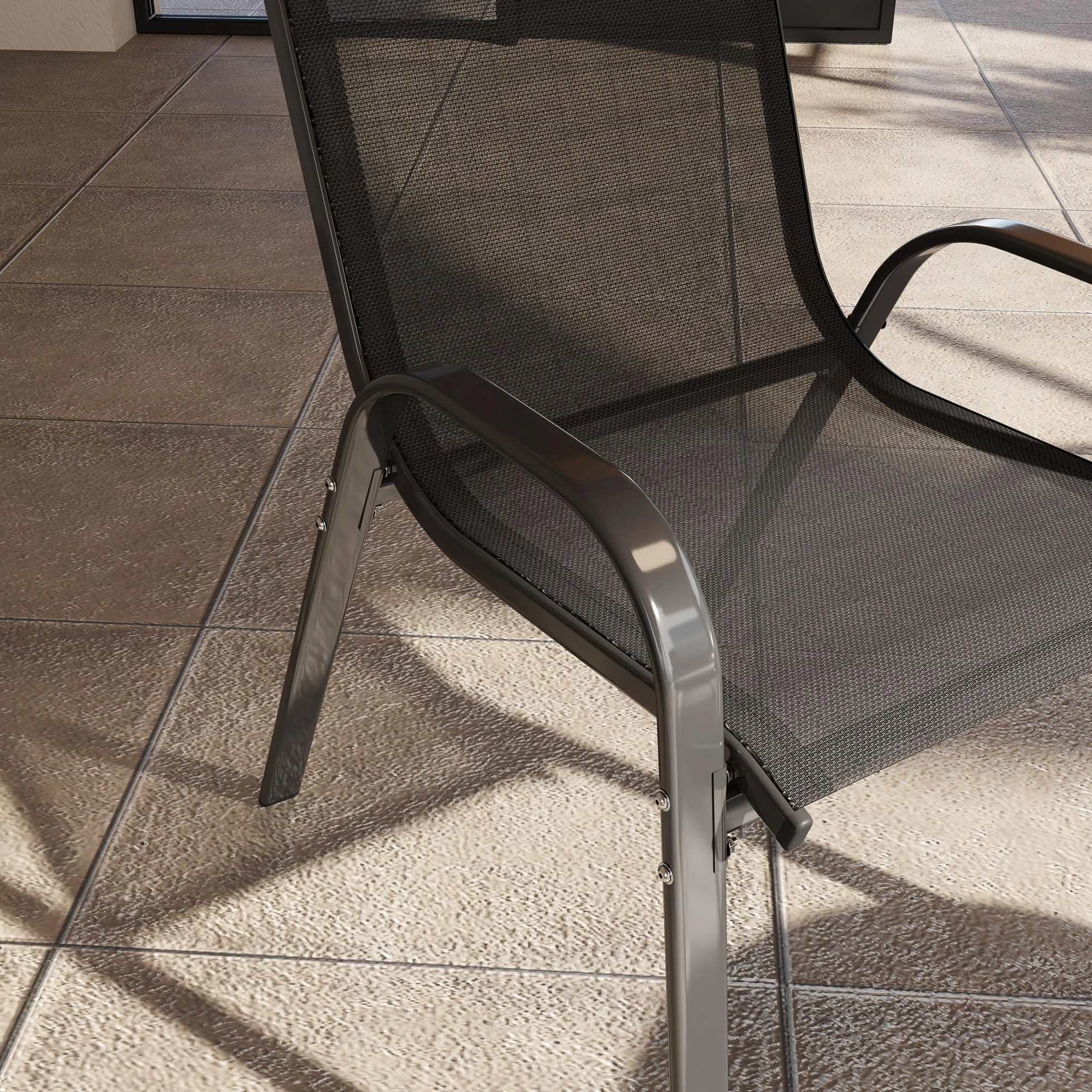 Outsunny Set 4 Sedie da Giardino Impilabili con Braccioli, Acciaio e Texteline, 54x71x93 cm Nero