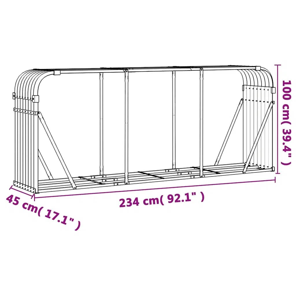 vidaXL Portalegna Acciaio Zincato Antracite 234x45x100 cm