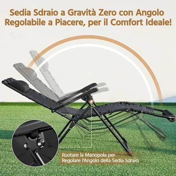 Yaheetech Sdraio da Giardino Richiudibile con Cuscino, Lettino Prendisole Mare, Poggiapiedi e Portabicchieri, Nero