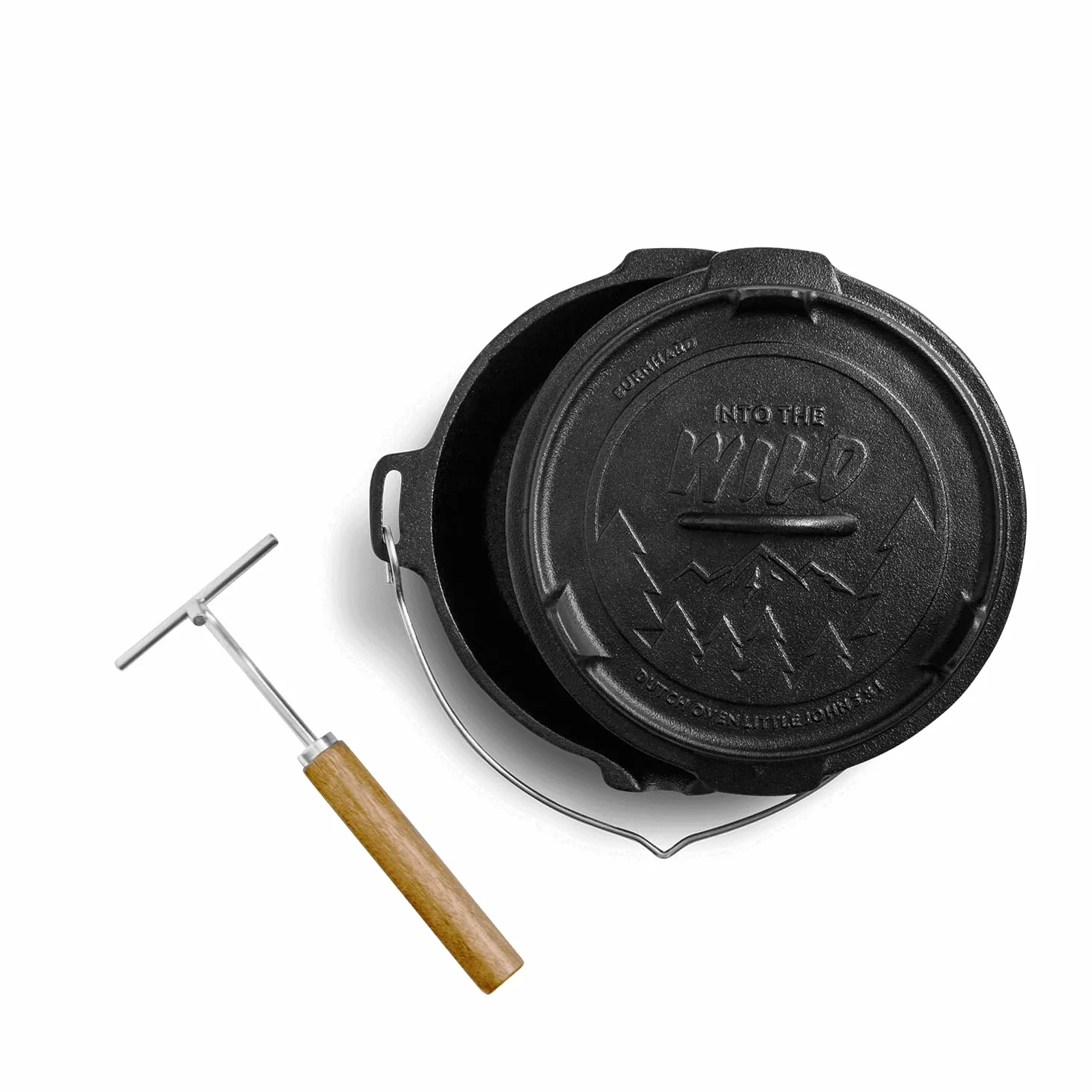 Dutch Oven BURNHARD® in ghisa, 5,6 l capacità, coperchio multifunzione, sollevatore coperchio, per barbecue e focolare, ideale per stufati – Little John