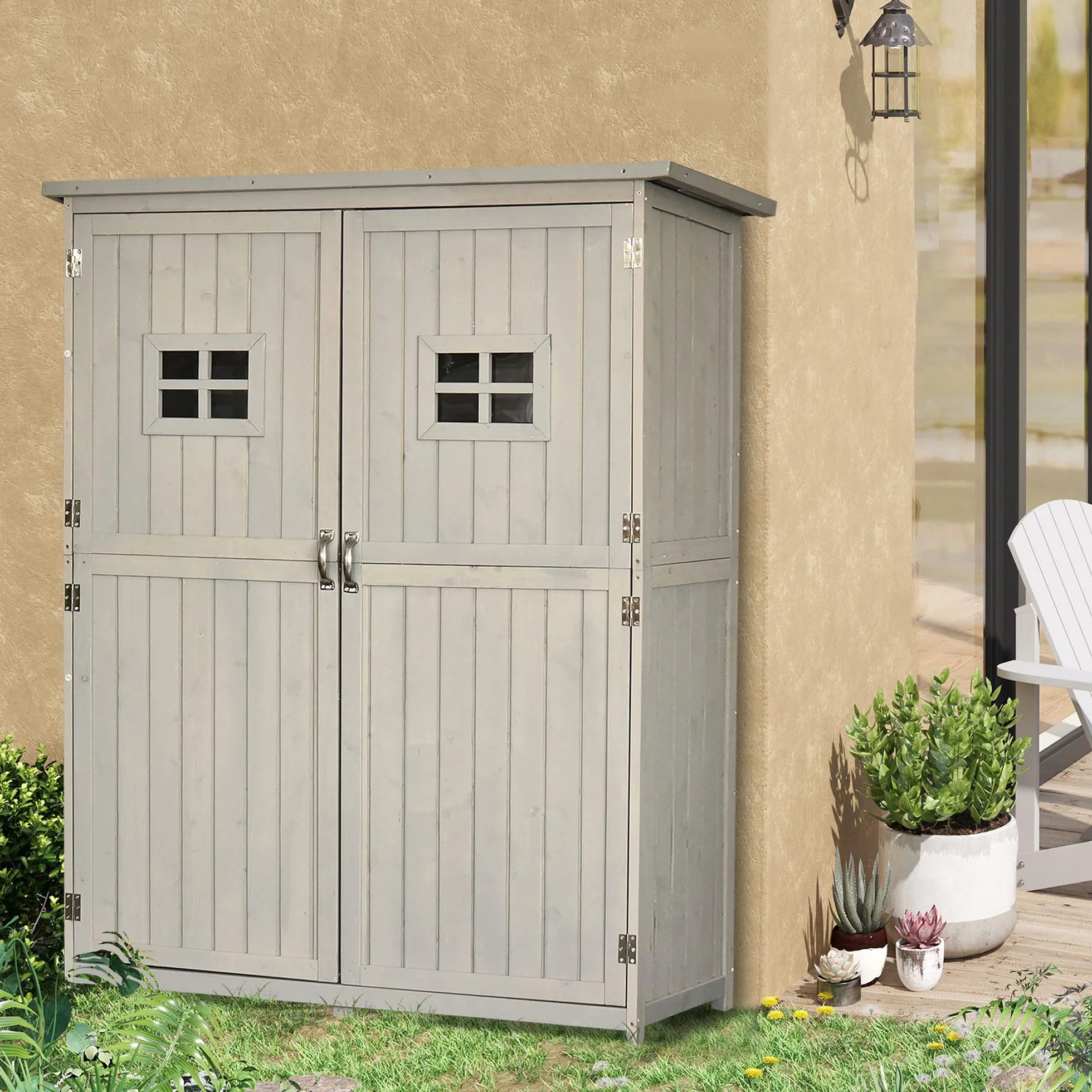 Outsunny Casetta da Giardino in Legno di Abete 127.5x50x164cm Grigio Chiaro