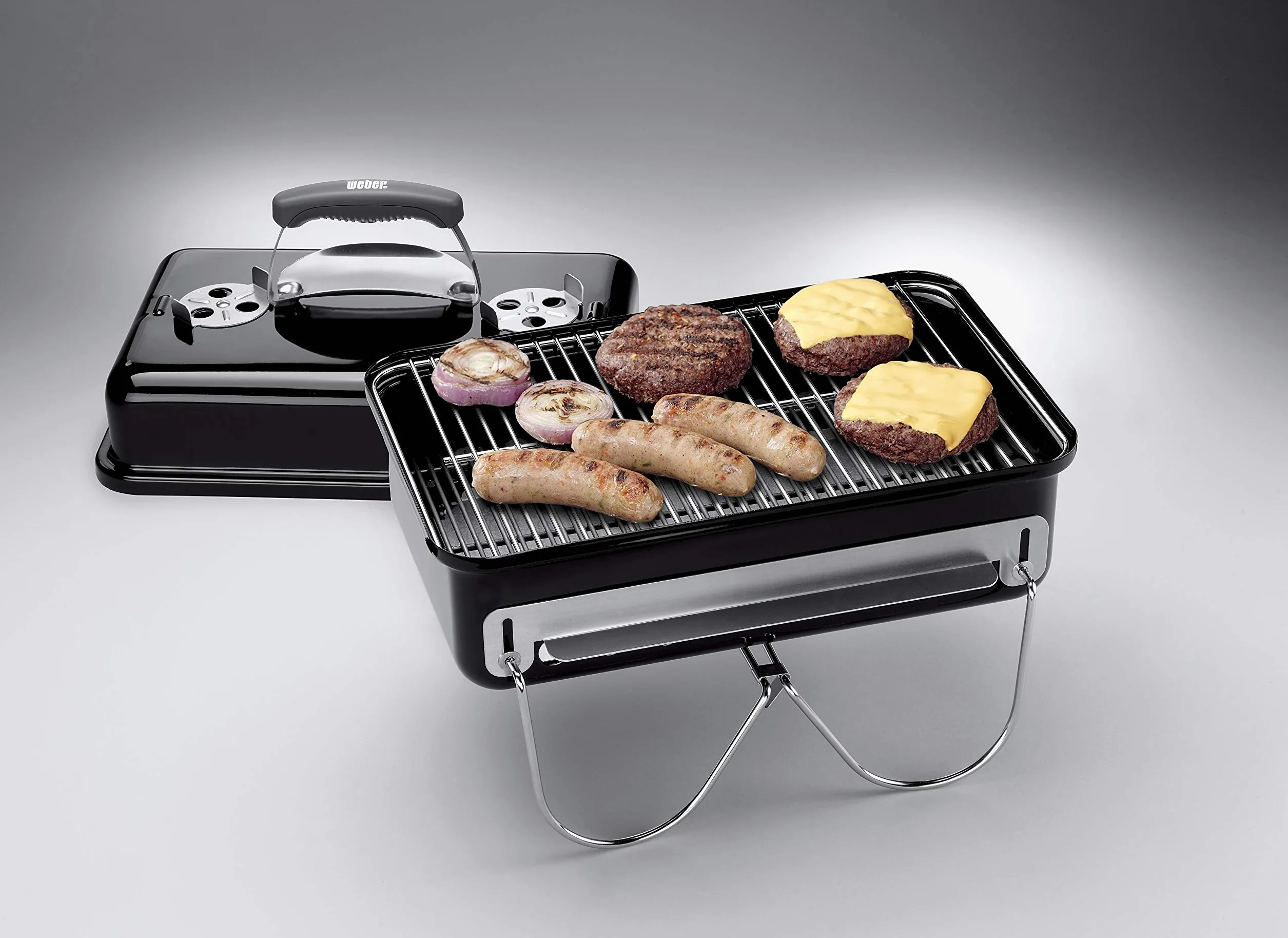 Weber Barbecue a carbone Go-Anywhere griglia portatile con gambe pieghevoli, 42x26 cm, nero