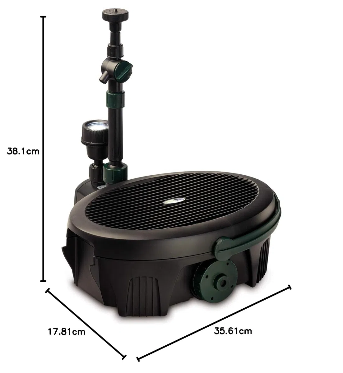 Aquagarden Inpond 3000, pompa per laghetto e acqua, filtro, chiarificatore UV, faretto LED e fontana, soluzione completa per un laghetto pulito, limpido e bello, per laghetti fino a 2000 litri, nero
