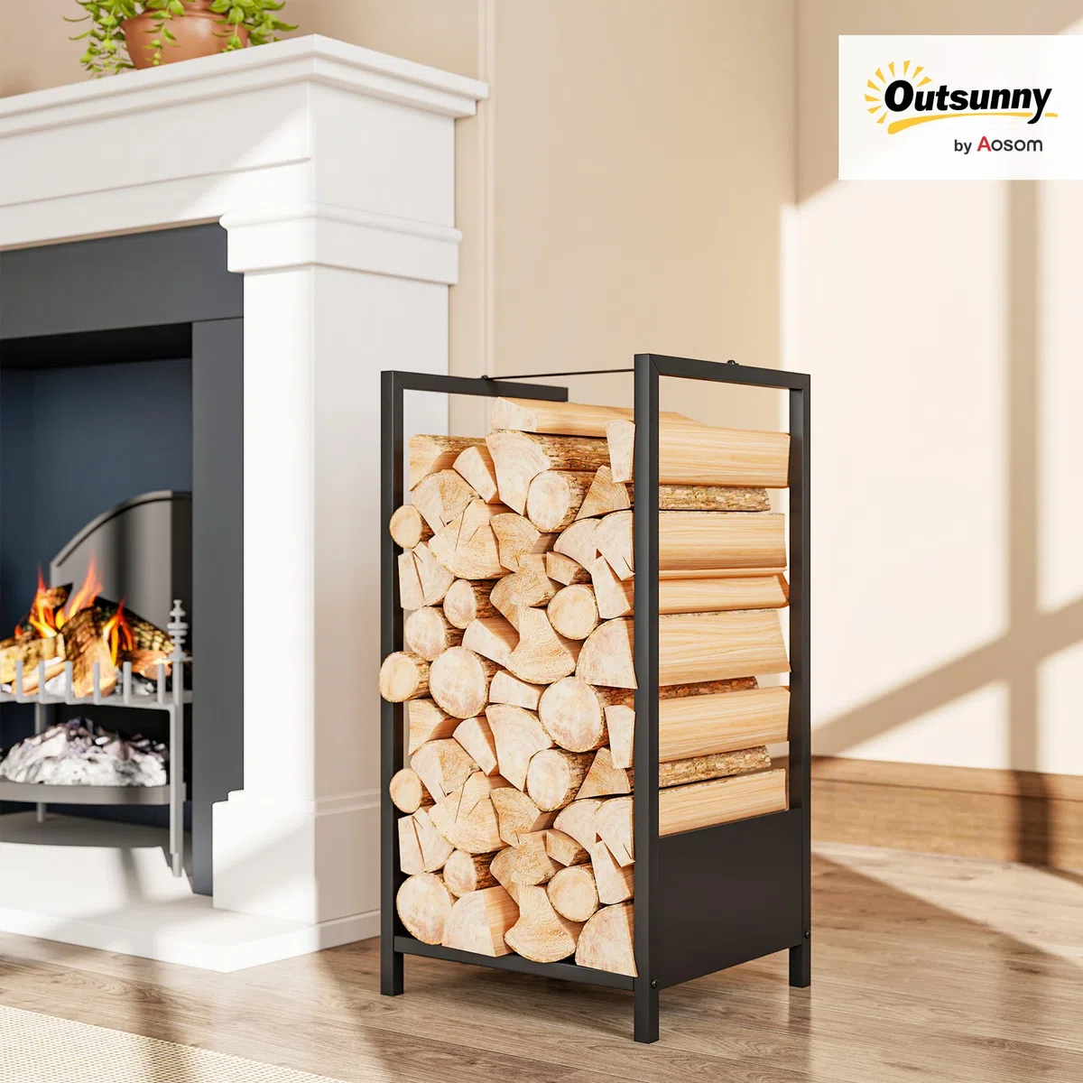 Outsunny Scaffale Portalegna in Acciaio 39x35x76cm Nero