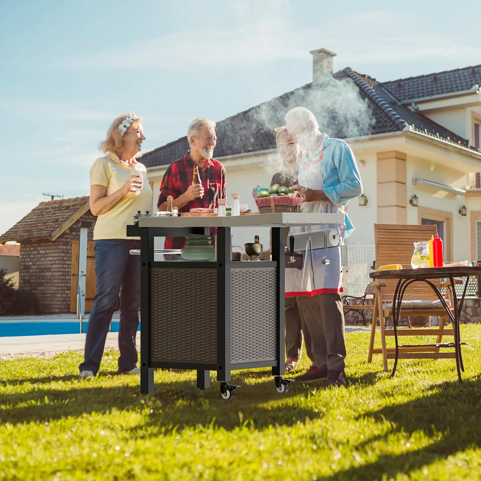 onlyfire Carrello per Barbecue da Giardino con Spazio Chiuso 88.5×56×91 cm