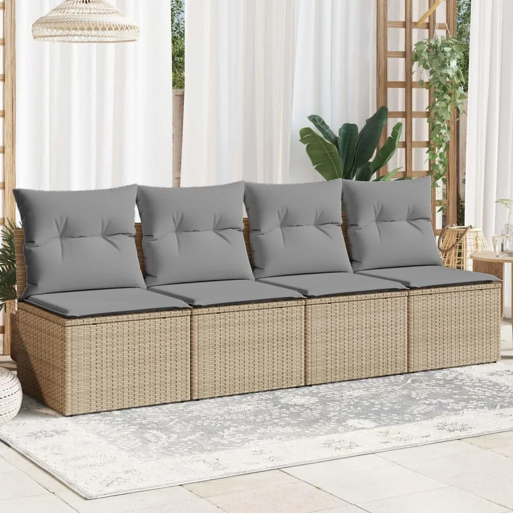 Divanetto da Esterno, Salotto da Giardino Esterno, Divano da Giardino con Cuscini a 4 Posti Beige in Polyrattan