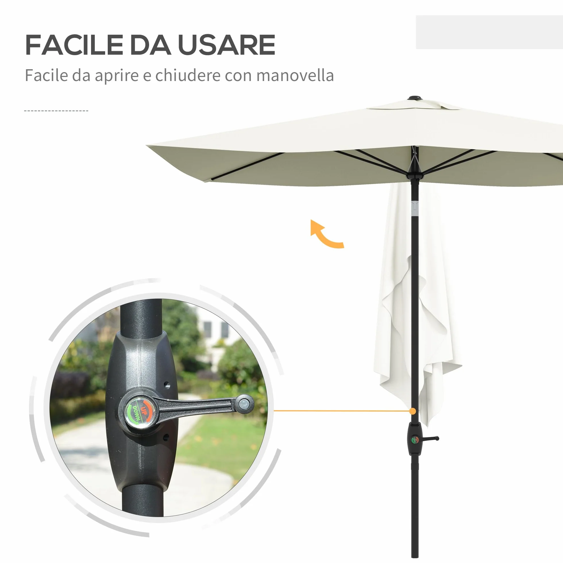 Outsunny Ombrellone Rettangolare 2x3m Alluminio UV 50+ con Apertura a Manovella e Inclinazione Regolabile
