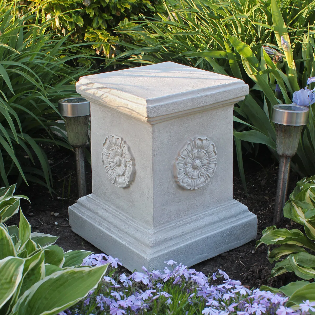 Design Toscano Rosone Inglese Piedistallo scultoreo da Giardino, poliresina, Pietra Antica, 33 cm