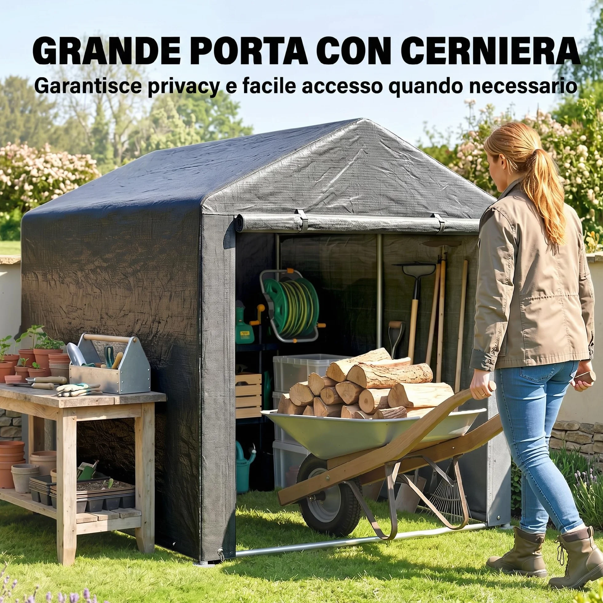 Outsunny Tenda Garage Esterno Anti UV Zip 160x218x172 cm Grigio Scuro