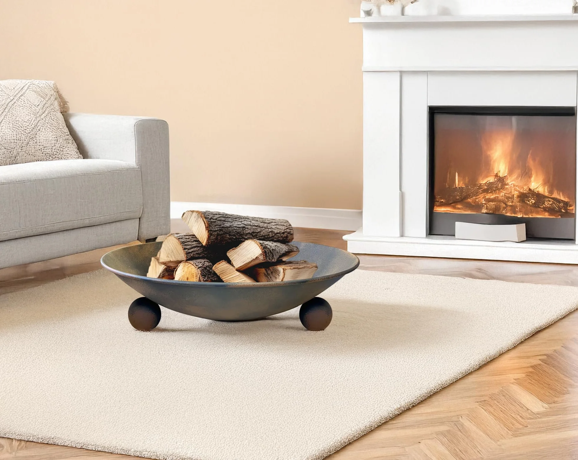 IlGruppone Braciere da Giardino Ø57 Cm Cesto da Fuoco Design Moderno Colore Ruggine con Fori Drenaggio