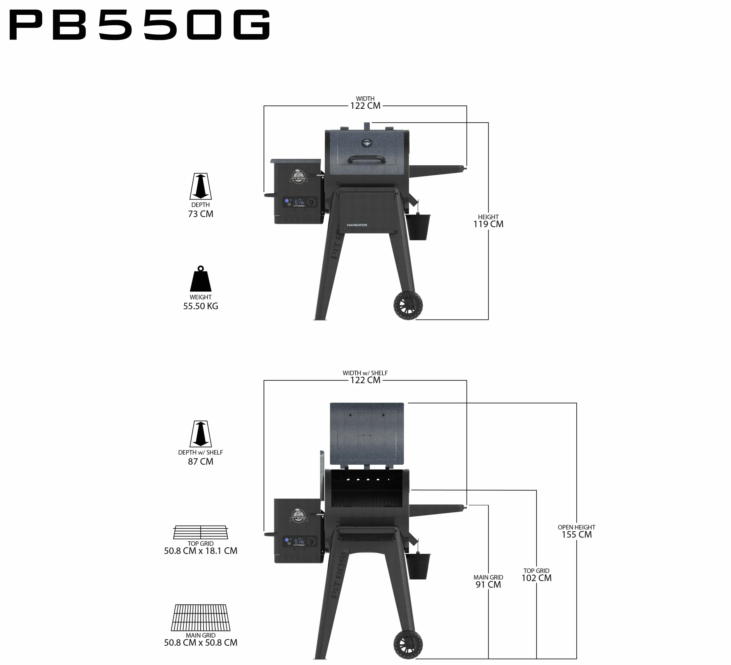 Pit Boss Navigator Series Grill e forno per affumicatura 260 gradi ripiano pieghevole rivestito in porcellana