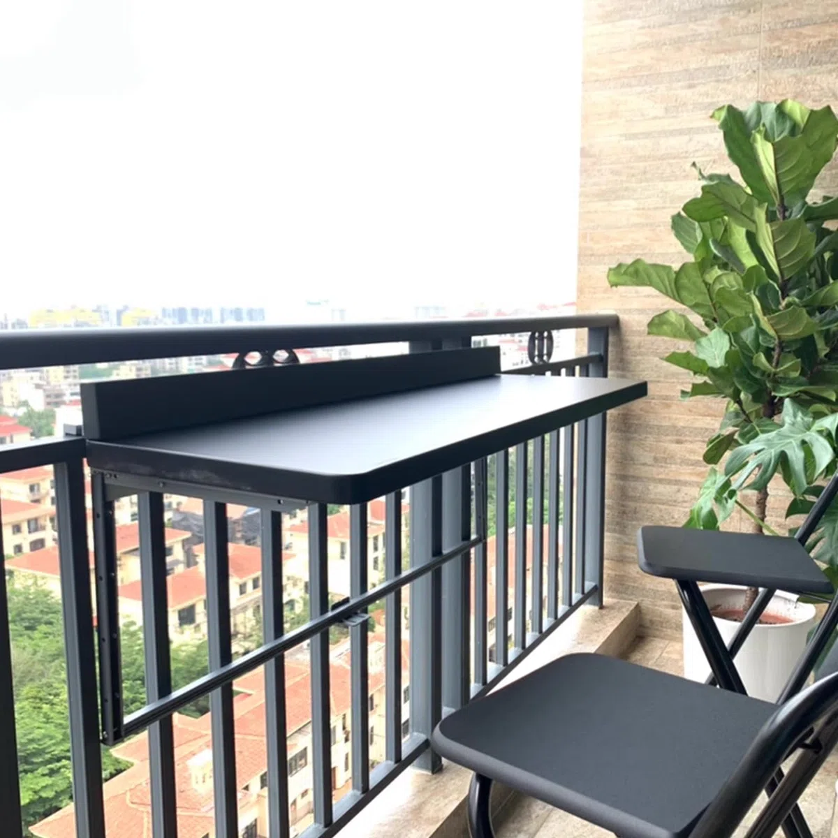 Tavolo Pieghevole da Balcone 5 Altezze Regolabili con Ringhiera per Patio Giardino Terrazza